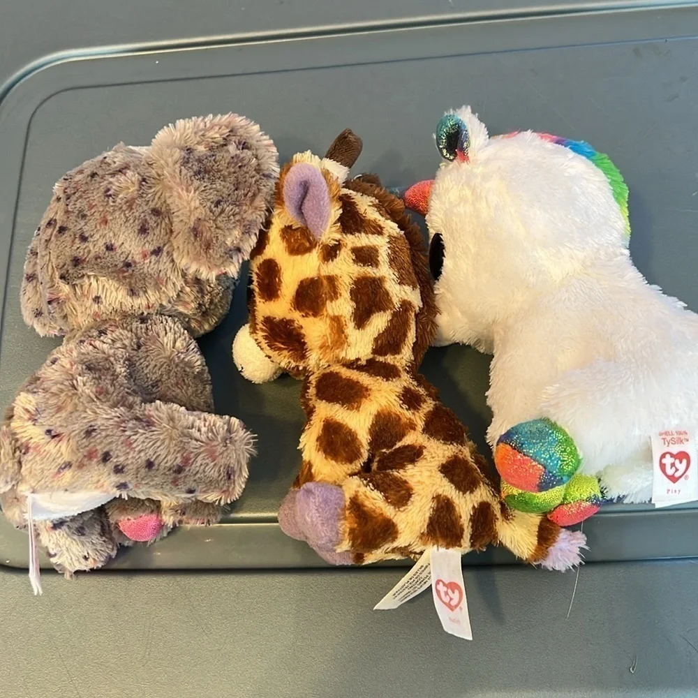 Lot of 3 Ty Beanie Babies Specks Elephant Safari Giraffe Pixy Unicorn